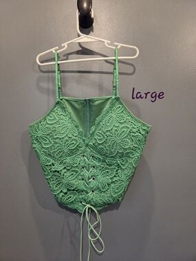 Green Lace Corset Crop Top